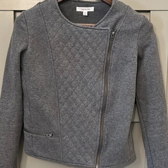 Athleta Belvedere Moto Jacket Quilted Stretch Knit Heathered Gray Size XS - Picture 4 of 10